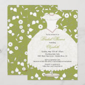 Invitation à la douche nuptiale Gown Green Floral (Devant / Derrière)