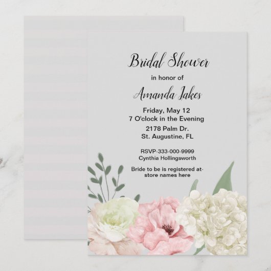 Invitation à la douche nuptiale gris chic (Devant / Derrière)