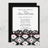 Invitation à la douche nuptiale Hearts Damask (Devant / Derrière)