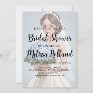 invitation à la douche nuptiale hydrangée bleu pou