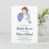 invitation à la douche nuptiale hydrangée bleu pou (Debout devant)