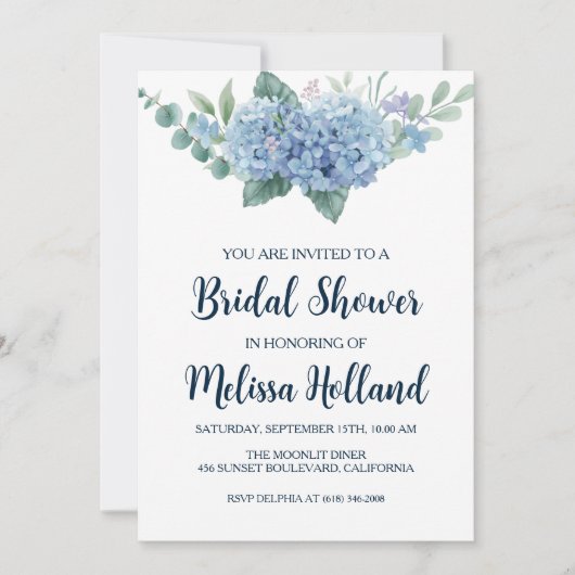 invitation à la douche nuptiale hydrangée bleu pou (Devant)
