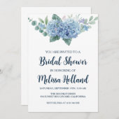 invitation à la douche nuptiale hydrangée bleu pou (Devant / Derrière)