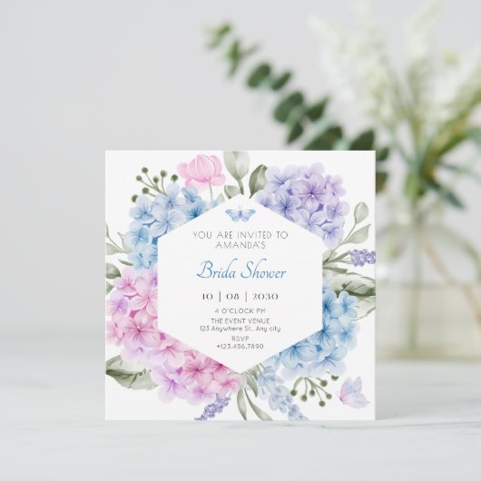 Invitation à la douche nuptiale hydrangée florale (Debout devant)