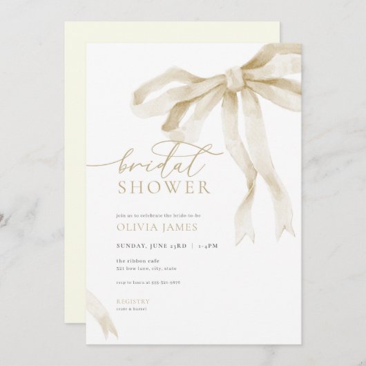 Invitation à la douche nuptiale Ivory Bow Ruban bl (Devant / Derrière)