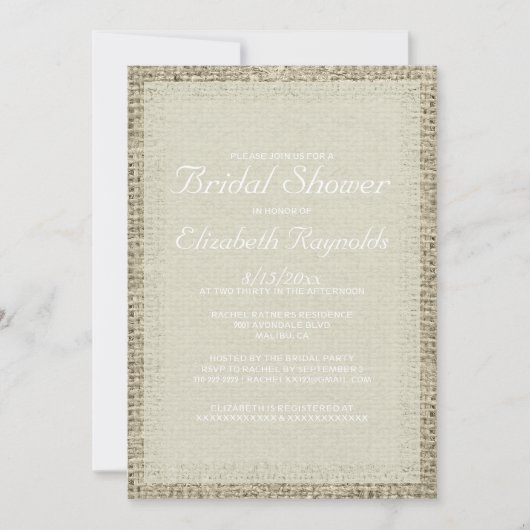 Invitation à la douche nuptiale Ivory Burlap (Devant)