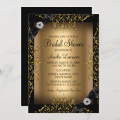 Invitation à la douche nuptiale Lace & Bow Gold (Devant / Derrière)