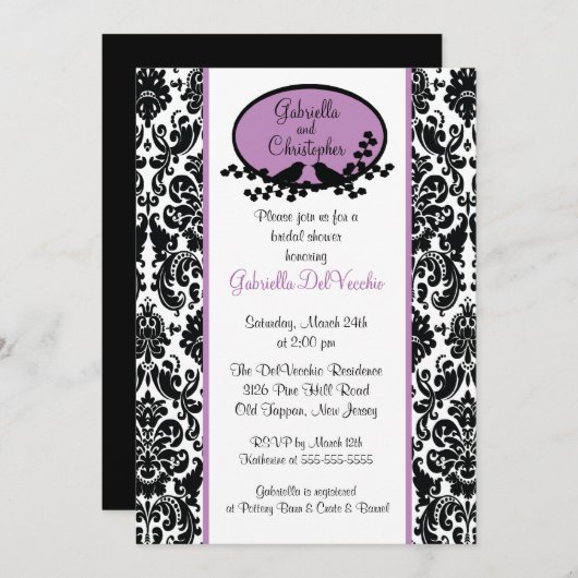 Invitation à la douche nuptiale Lavender Damask (Devant / Derrière)