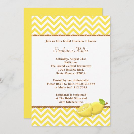 Invitation à la douche nuptiale Lemonade (Devant / Derrière)