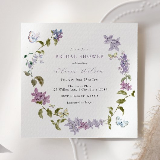 Invitation à la douche nuptiale Lilac et papillons