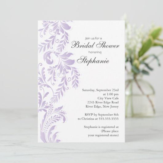 Invitation à la douche nuptiale Lilac Leaf (Debout devant)
