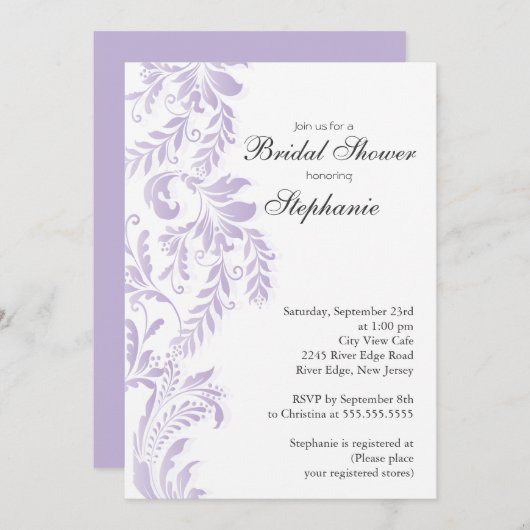 Invitation à la douche nuptiale Lilac Leaf (Devant / Derrière)