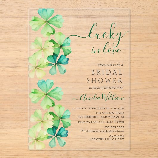 Invitation à la douche nuptiale Lucky Clover (Recto)