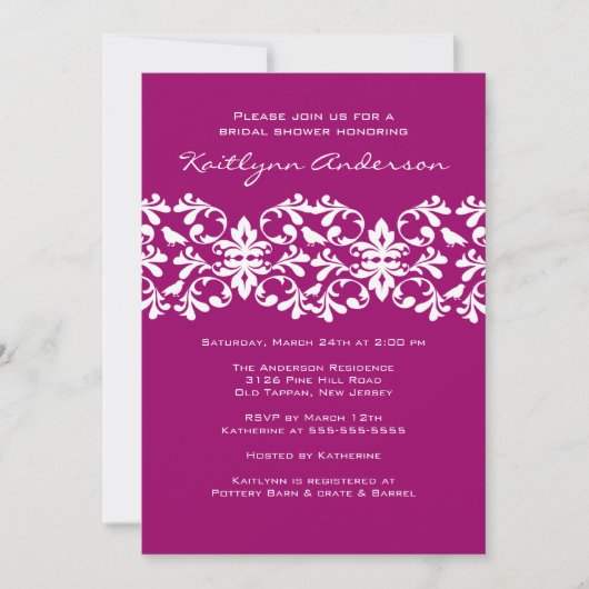 Invitation à la douche nuptiale Magenta & White Da (Devant)