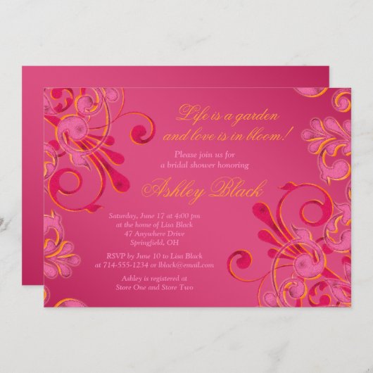 Invitation à la douche nuptiale Mariage rose chaud (Devant / Derrière)