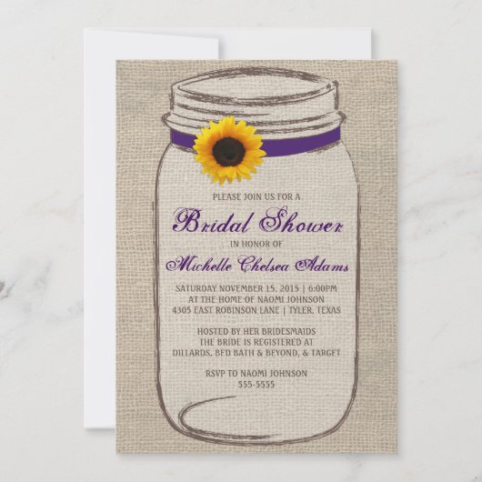 Invitation à la douche nuptiale Mason Jar (Devant)