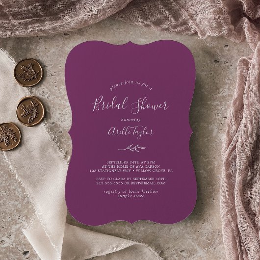 Invitation à la douche nuptiale mauve à la feuille