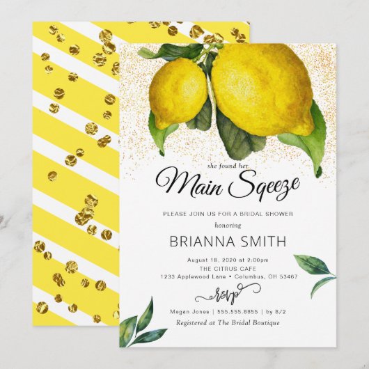 Invitation à la douche nuptiale moderne Lemon Sque (Devant / Derrière)