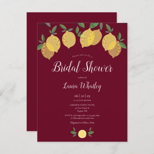 Invitation à la douche nuptiale moderne Lemons Bou (Devant / Derrière)