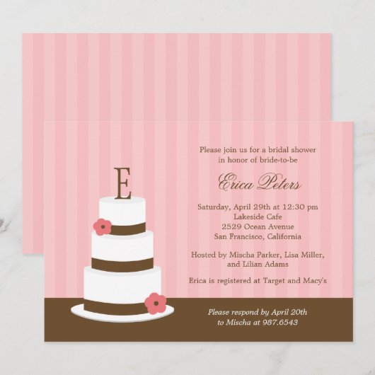 Invitation à la douche nuptiale Monogramme Cake - (Devant / Derrière)