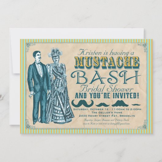 Invitation à la douche nuptiale Mustache Bash (Devant)