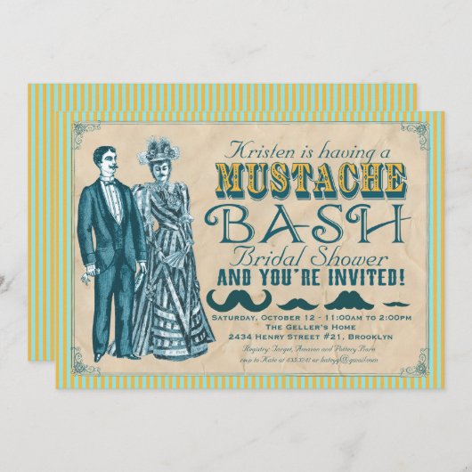 Invitation à la douche nuptiale Mustache Bash (Devant / Derrière)