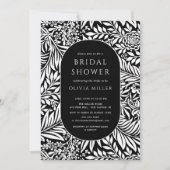 Invitation à la douche nuptiale noire à feuille bl (Devant)