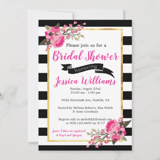 Invitation à la douche nuptiale noire blanche (Devant)