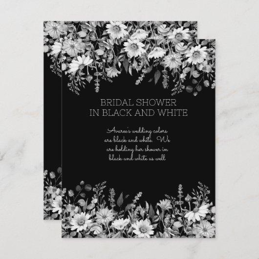 Invitation à la douche nuptiale noire et blanche (Devant / Derrière)