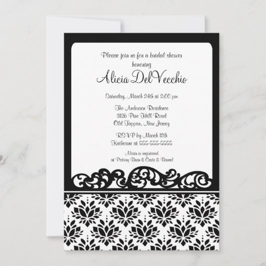 Invitation à la douche nuptiale noire et blanche (Devant)