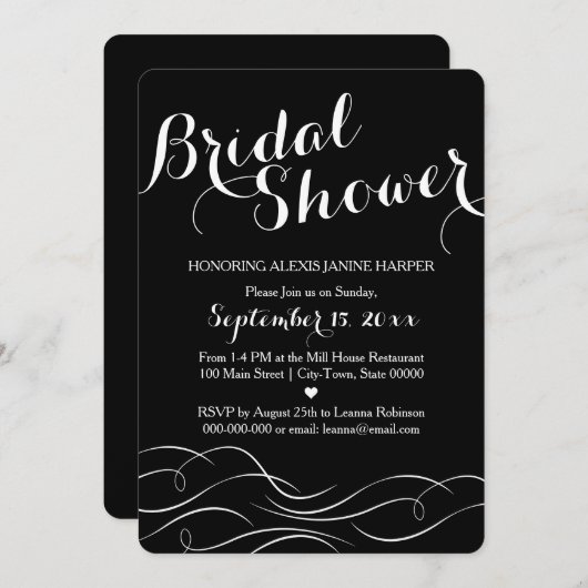 Invitation à la douche nuptiale noire et blanche - (Devant / Derrière)