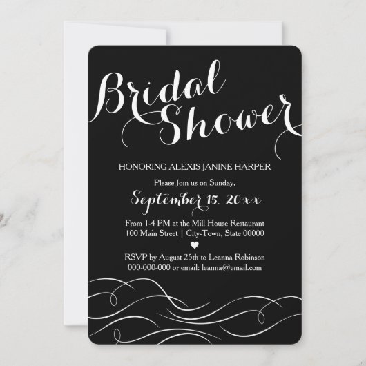 Invitation à la douche nuptiale noire et blanche - (Devant)