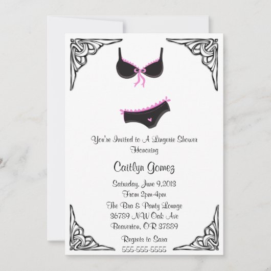 Invitation à la douche nuptiale noire et rose (Devant)