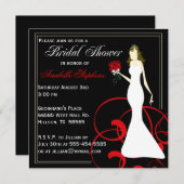 Invitation à la douche nuptiale noire et rouge (Devant / Derrière)