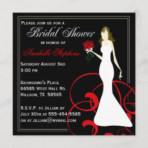Invitation à la douche nuptiale noire et rouge