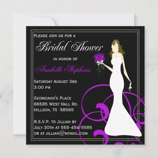 Invitation à la douche nuptiale noire et violette (Devant)