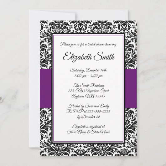 Invitation à la douche nuptiale noire et violette (Devant)