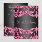 Invitation à la douche nuptiale noire/rose Damas (Devant / Derrière)