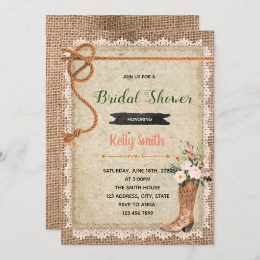 Invitation à la douche nuptiale occidentale rustiq (Devant / Derrière)