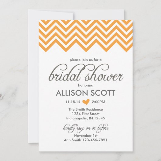 Invitation à la douche nuptiale Orange Chevron (Devant)