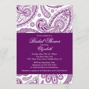 Invitation à la douche nuptiale Paisley Purple & W