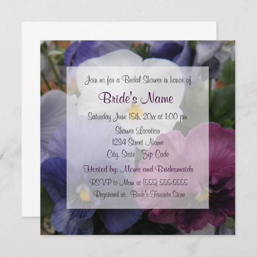 Invitation à la douche nuptiale Pansy violet (Devant / Derrière)