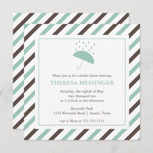Invitation à la douche nuptiale parapluie rayée (Devant / Derrière)