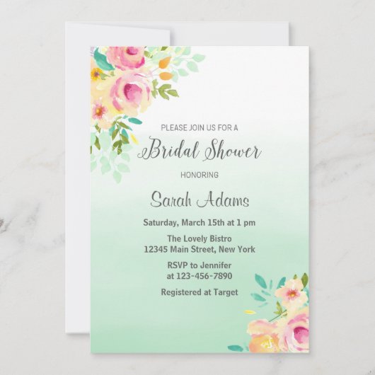 Invitation à la douche nuptiale Peach et Mint (Devant)