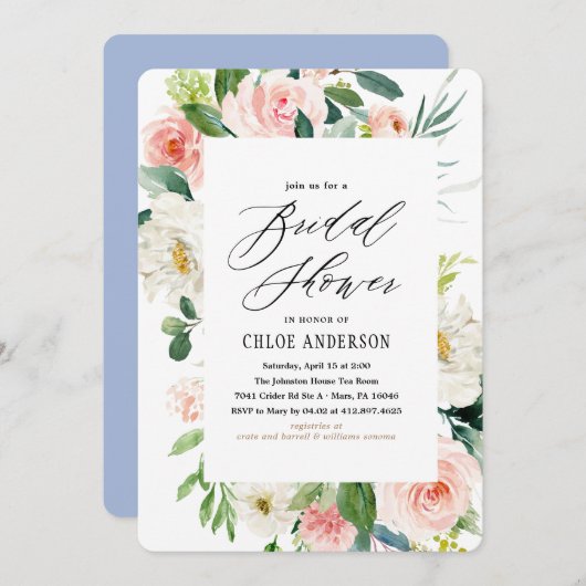 Invitation à la douche nuptiale Peach Florals (Devant / Derrière)