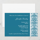 Invitation à la douche nuptiale Peacock Blue Damas (Devant / Derrière)