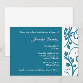 Invitation à la douche nuptiale Peacock Blue Flora (Devant / Derrière)