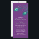 Invitation à la douche nuptiale Peacock Feathers<br><div class="desc">Commencez votre évènement dès maintenant avec notre invitation à la douche nuptiale Peacock Feathers sur un riche arrière - plan violet. customisez simplement notre invitation avec vos informations mariages et vous êtes tous prêts à partir. Disponible dans d'autres combinaisons de couleurs dans notre boutique www.celebrateitweddings.com. Consultez nos notes de remerciement,...</div>