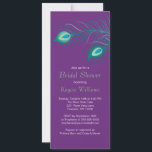 Invitation à la douche nuptiale Peacock Feathers<br><div class="desc">Commencez votre évènement dès maintenant avec notre invitation à la douche nuptiale Peacock Feathers sur un riche arrière - plan violet. customisez simplement notre invitation avec vos informations mariages et vous êtes tous prêts à partir. Disponible dans d'autres combinaisons de couleurs dans notre boutique www.celebrateitweddings.com. Consultez nos notes de remerciement,...</div>