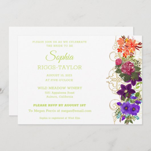 Invitation à la douche nuptiale peinte (Devant / Derrière)